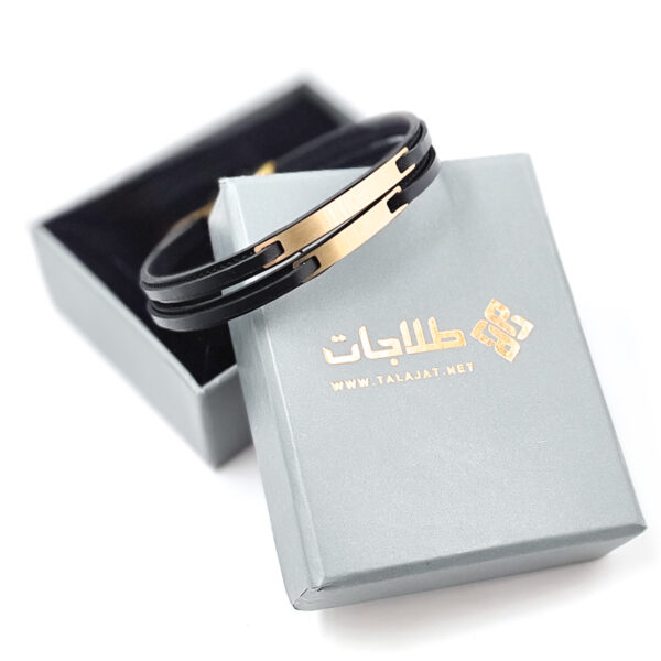 دستبند مردانه طلا و چرم M145 - Image 2
