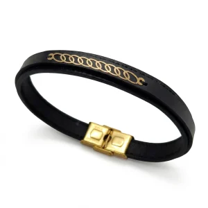 دستبند طلا و چرم 1163